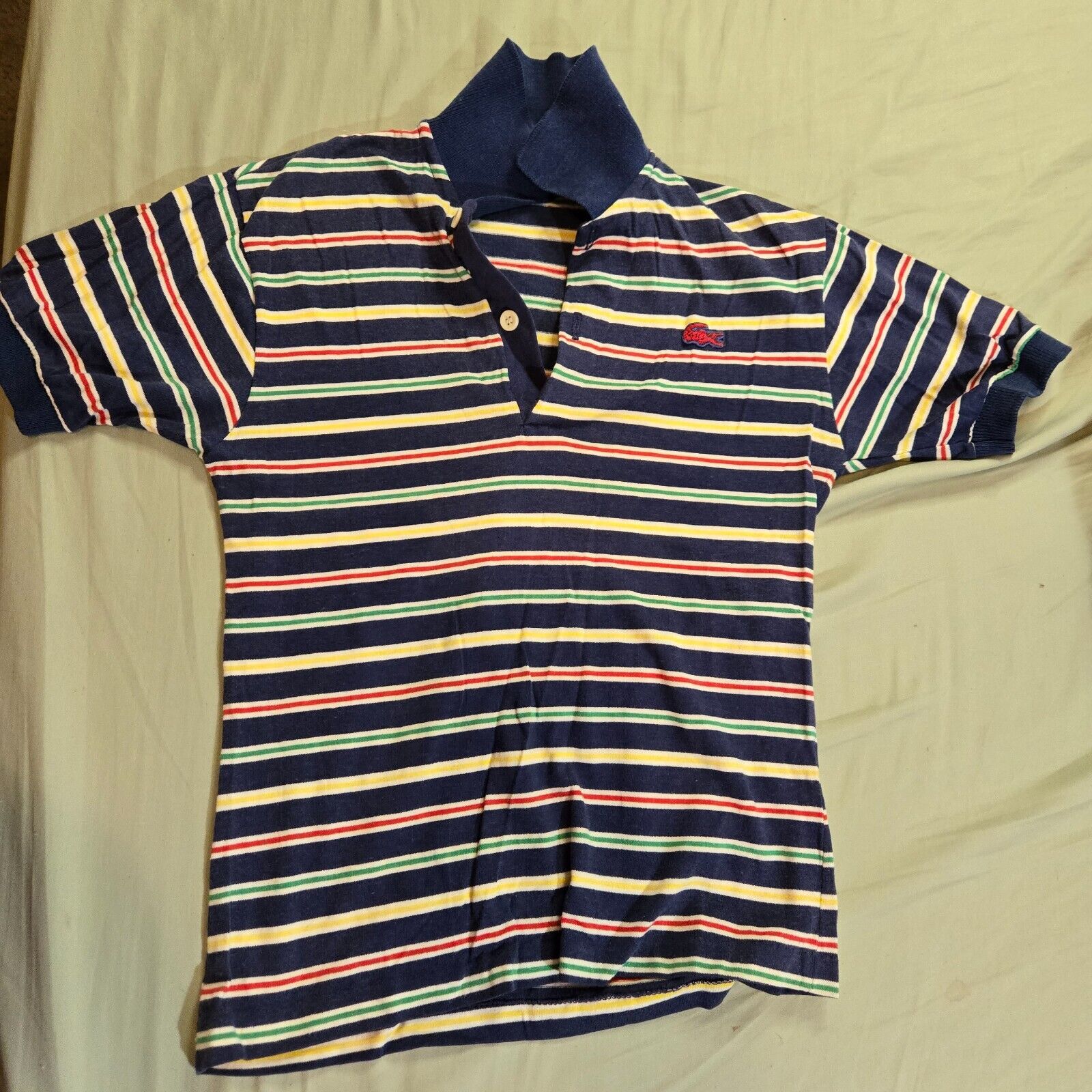 VTG 80s Izod JG Lacoste Polo Shirt Boys Size 14 Striped Short Sleeve Pop Collar