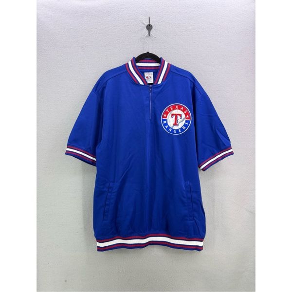 Vintage True Fan Mens Blue 1/4 Zip Texas Rangers Pullover Shirt Jacket Size XL