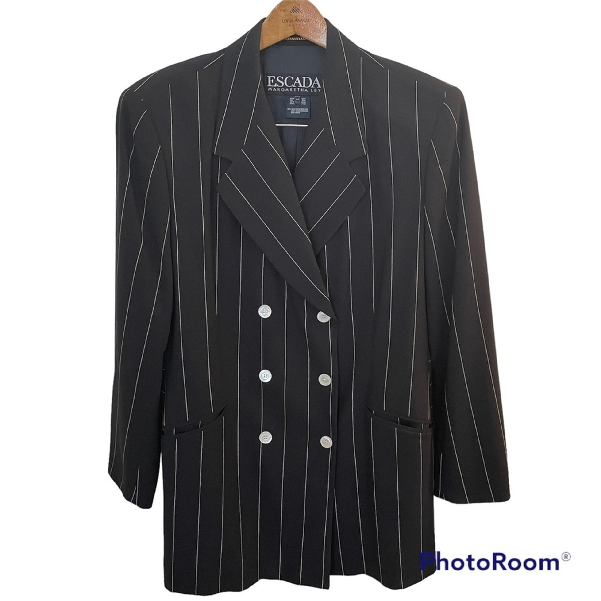 Vintage Escada Blazer Womens Margaretha Ley Striped Collared Wool 44/L/XL