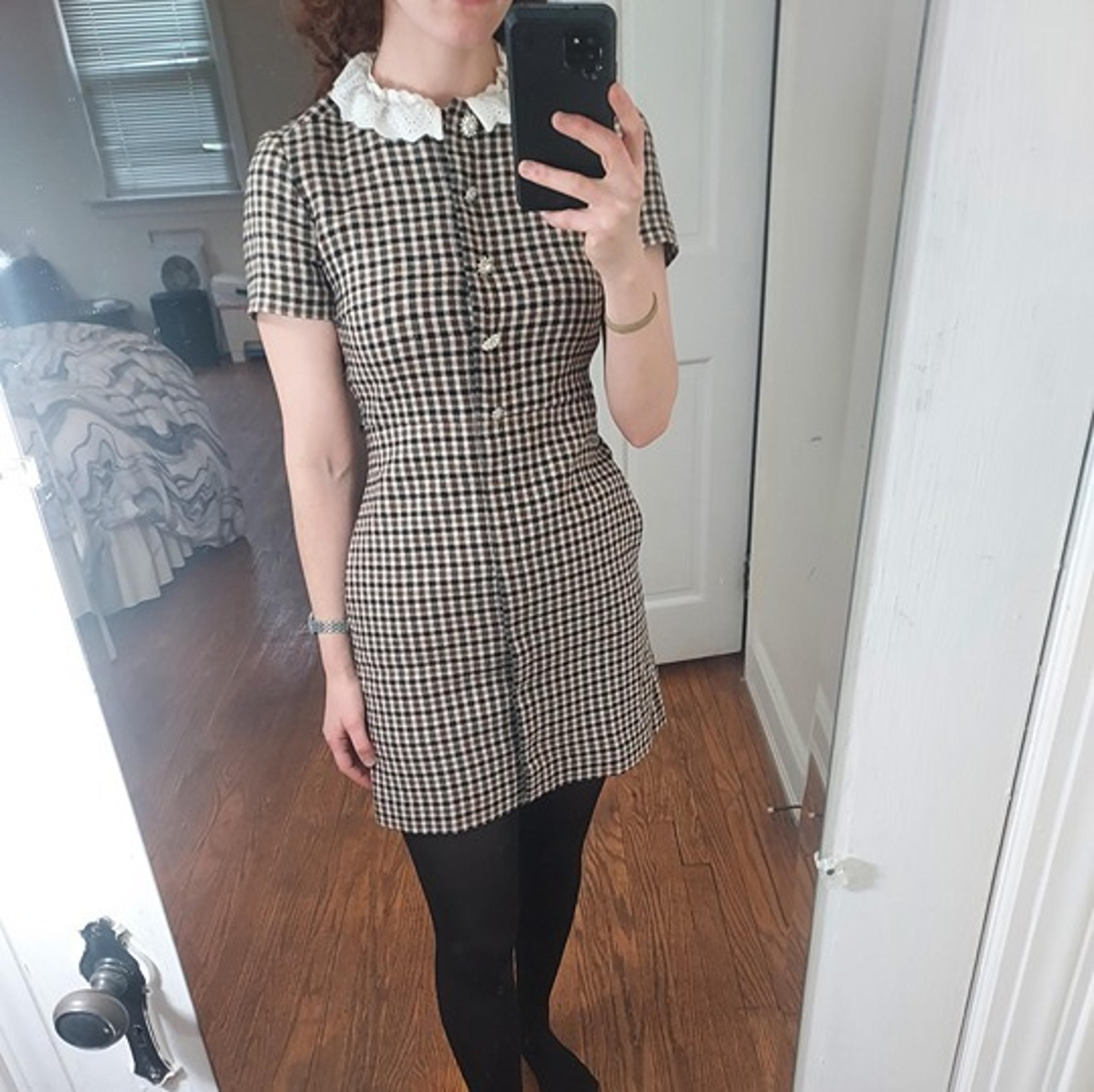 Maje Brown Plaid Cotton Wool Lace Collar Mini Dress