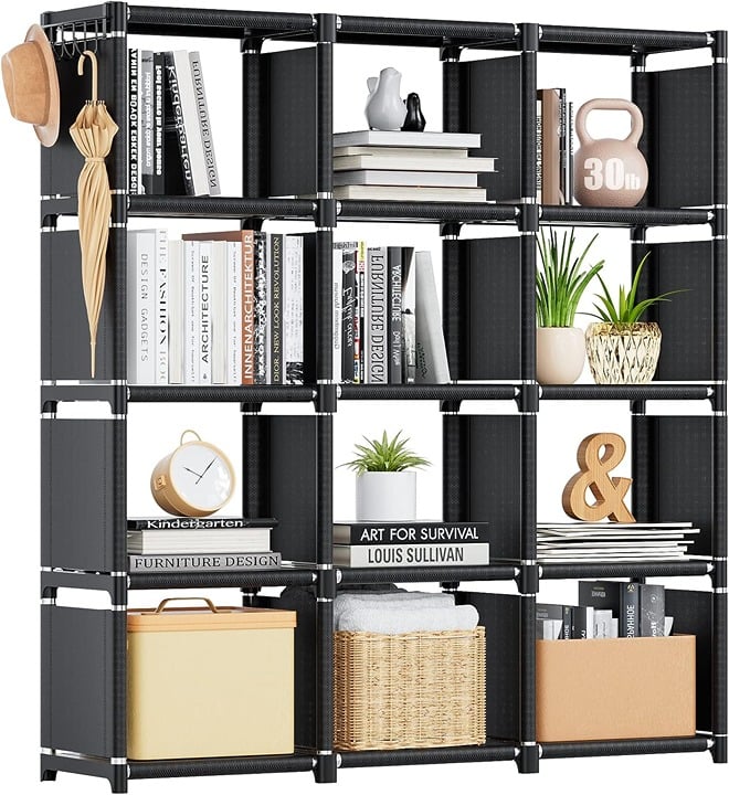 Book Shelf, 12 Cube Storage Organizer, DIY Bookcase, Metal Bookshelf