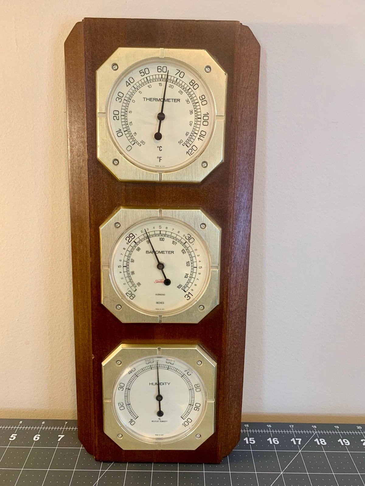 Vintage Sunbeam Weather Station-Thermometer, Hygrometer, Barometer Made In USA