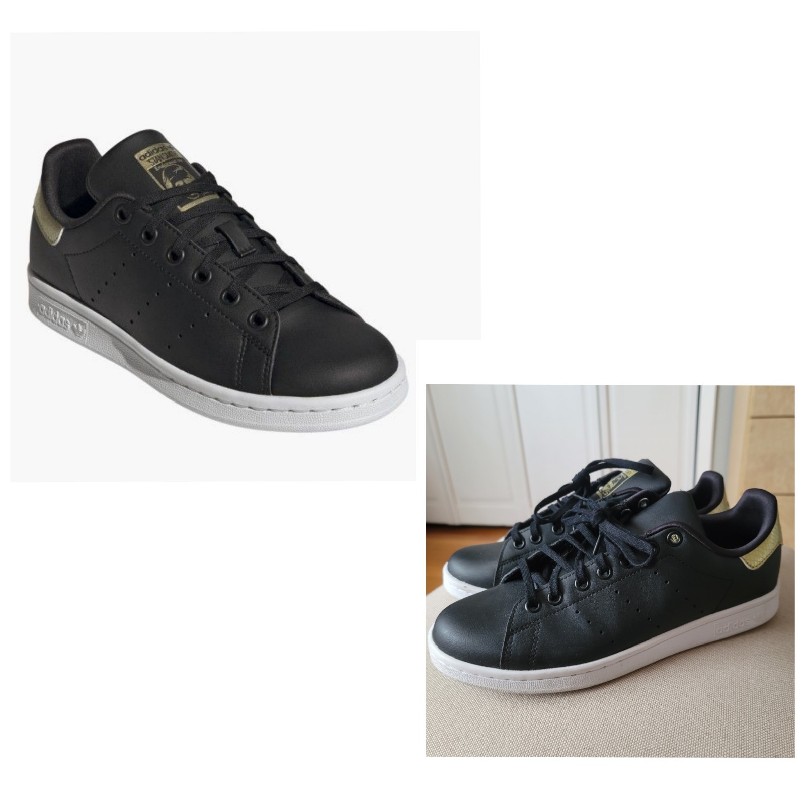 ADIDAS × STAN SMITH Classic Gold and Black Sneakers, Size 7