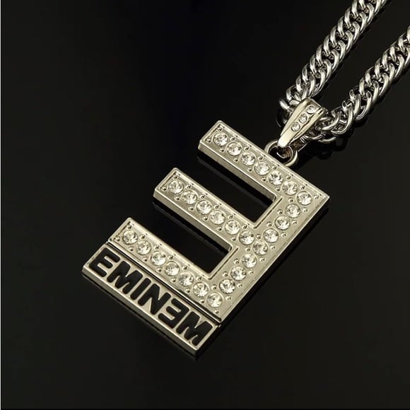 EMINEM Silver Weighted 24” Chain with 2” Signature E Pendant & Dazzling Crystals