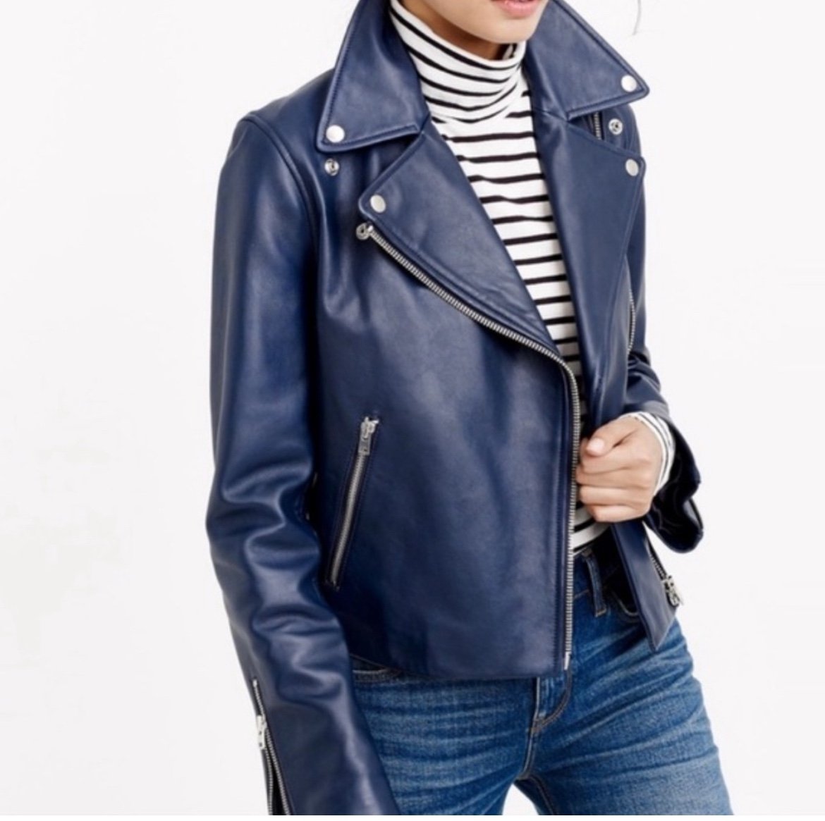 J. Crew Collection navy leather motorcycle jacket size 6