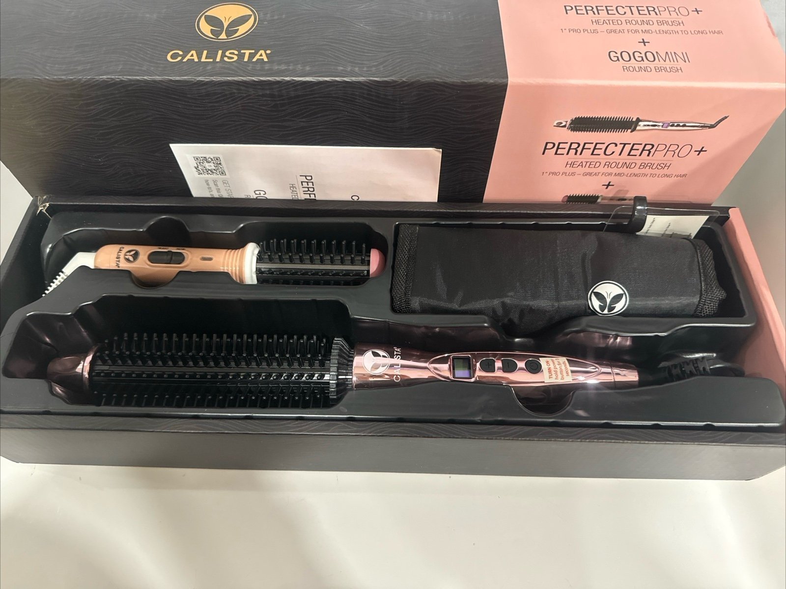 Calista PerfecterPro Heated Round Brush + GoGo Mini Brush ( Rose Gold) 1”