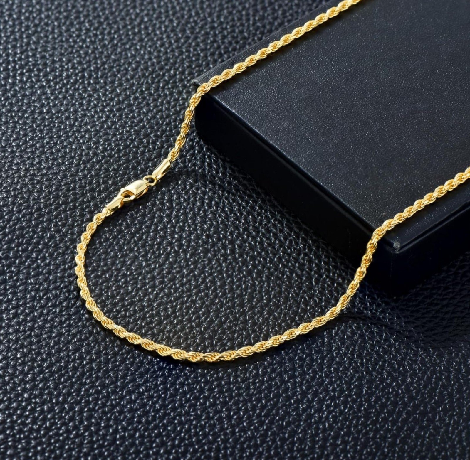 Authentic 925 Sterling Silver Rope Chain Plated with Yellow Gold