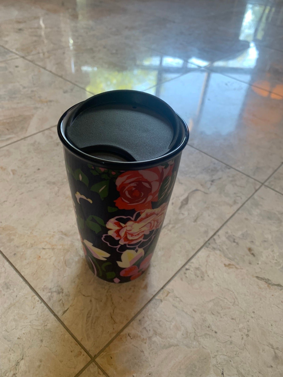 Starbucks ban.do Floral Double Wall Ceramic Travel Mug Tumbler 12 oz Bando Blue