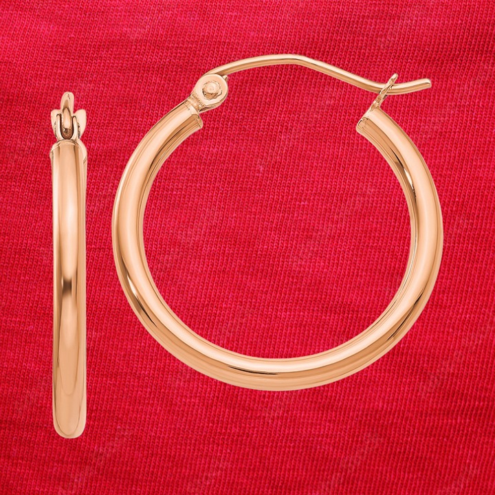 14k Rose Gold Polished 2mm Lightweight Tube Hoop Earrings