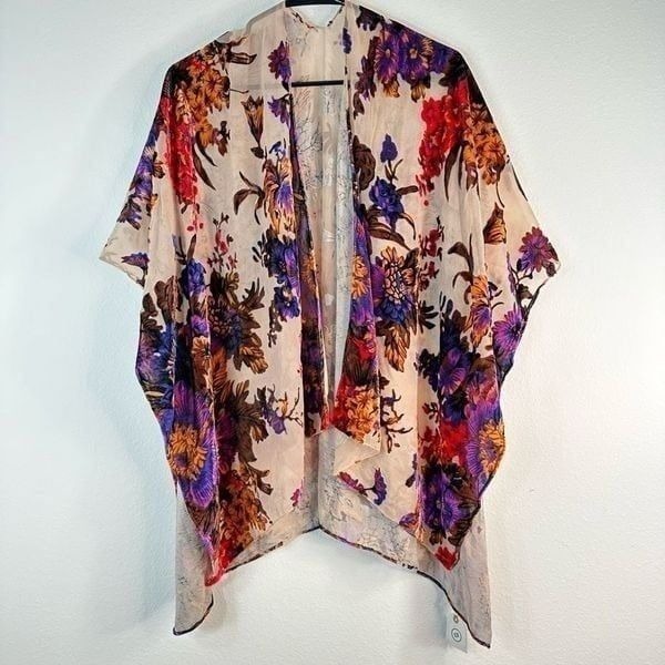 Earthbound Trading Co Burnout Velvet Floral Kimono Cardigan Coverup One Size NWT