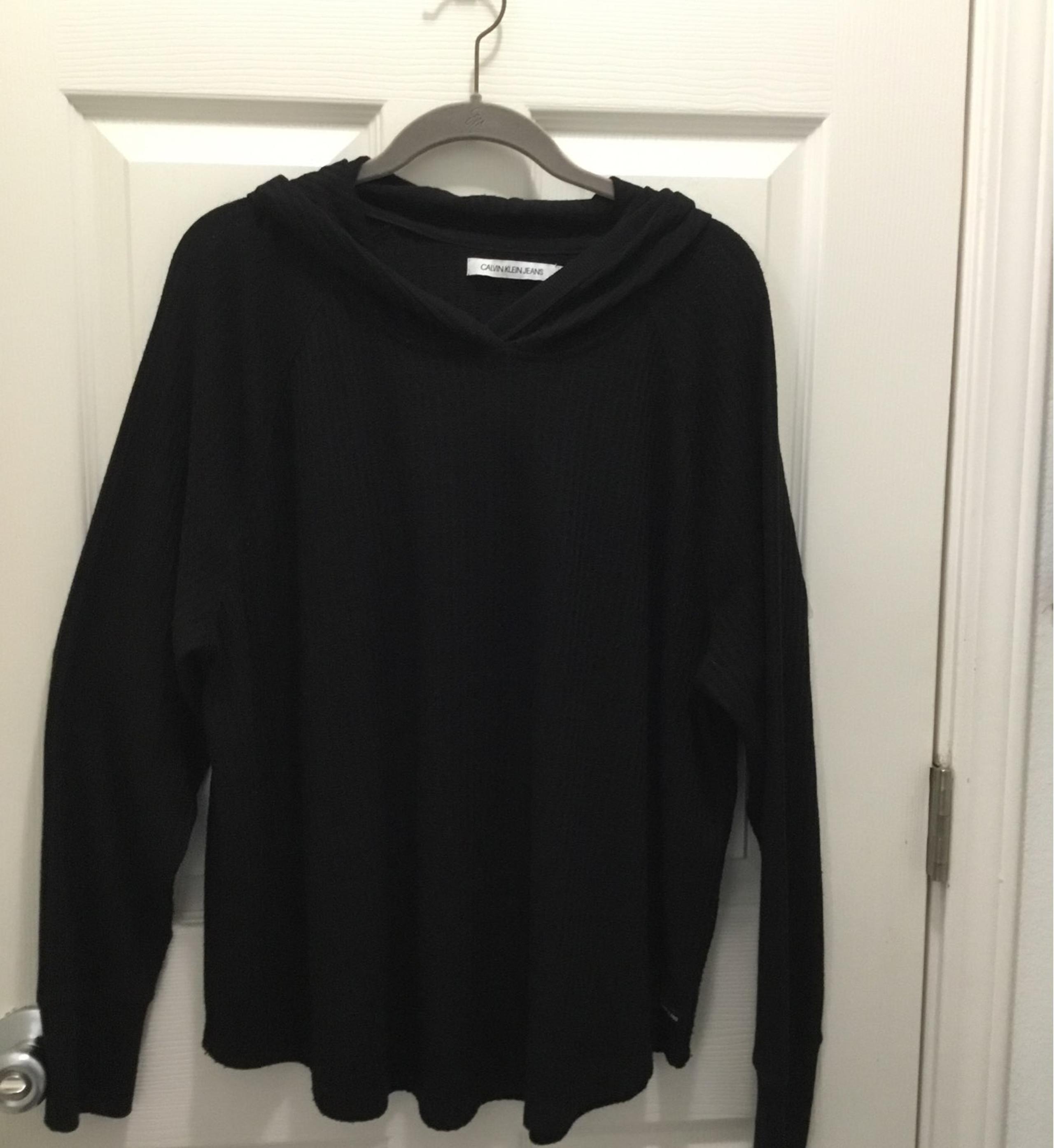 Calvin Klein black long sleeve waffle knit pull over hooded top