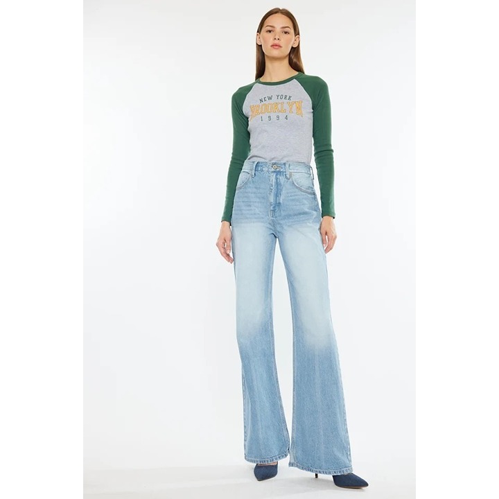 KanCan Juniors Janna High Rise 90's Flare Denim Blue Jeans Size 15/31 Button Fly