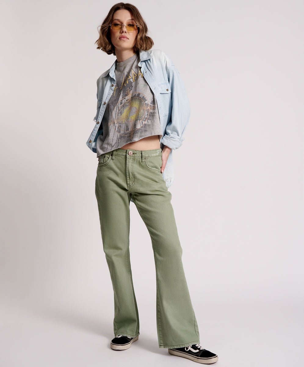 ONE Teaspoon NWOT Charlie High Waist Flared Denim Jeans - Super Khaki Sz 25