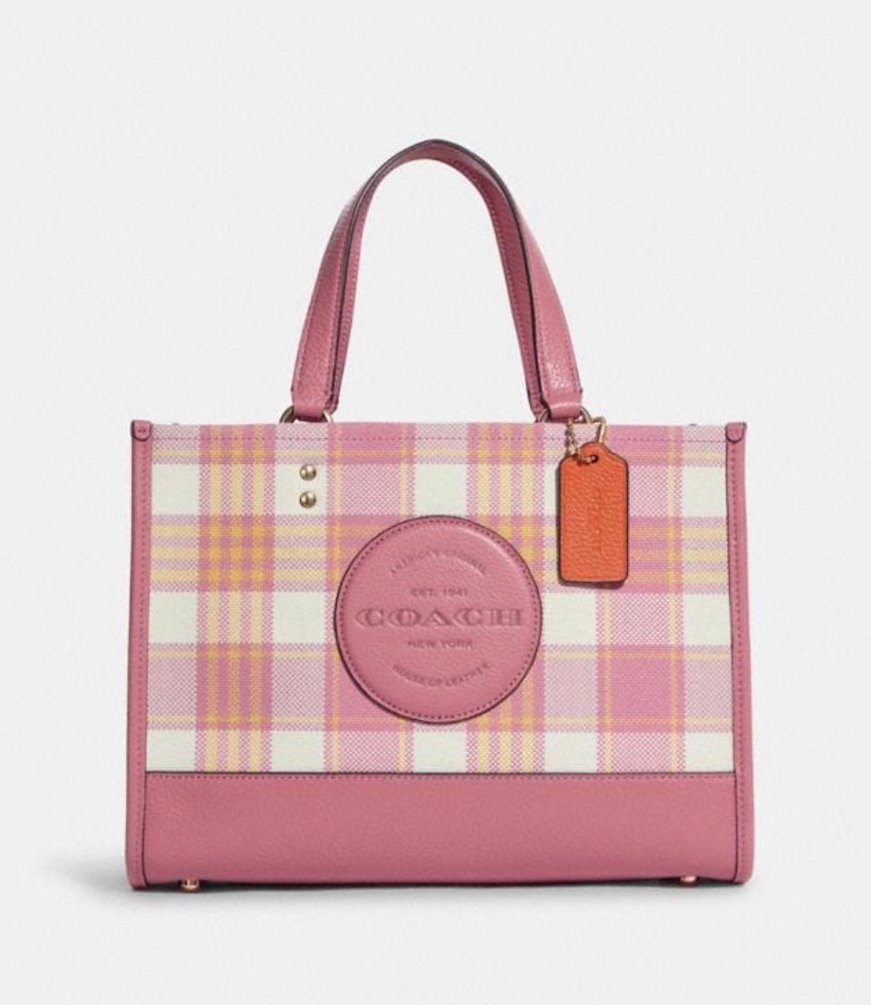 Coach Dempsey Carryall With Garden Plaid Print And Coach Patch