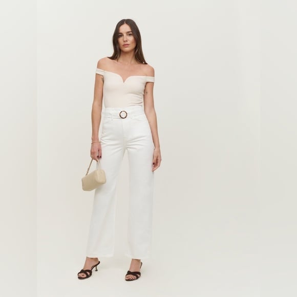 Reformation Wilder Belted High Rise Wide Leg Cropped Jeans