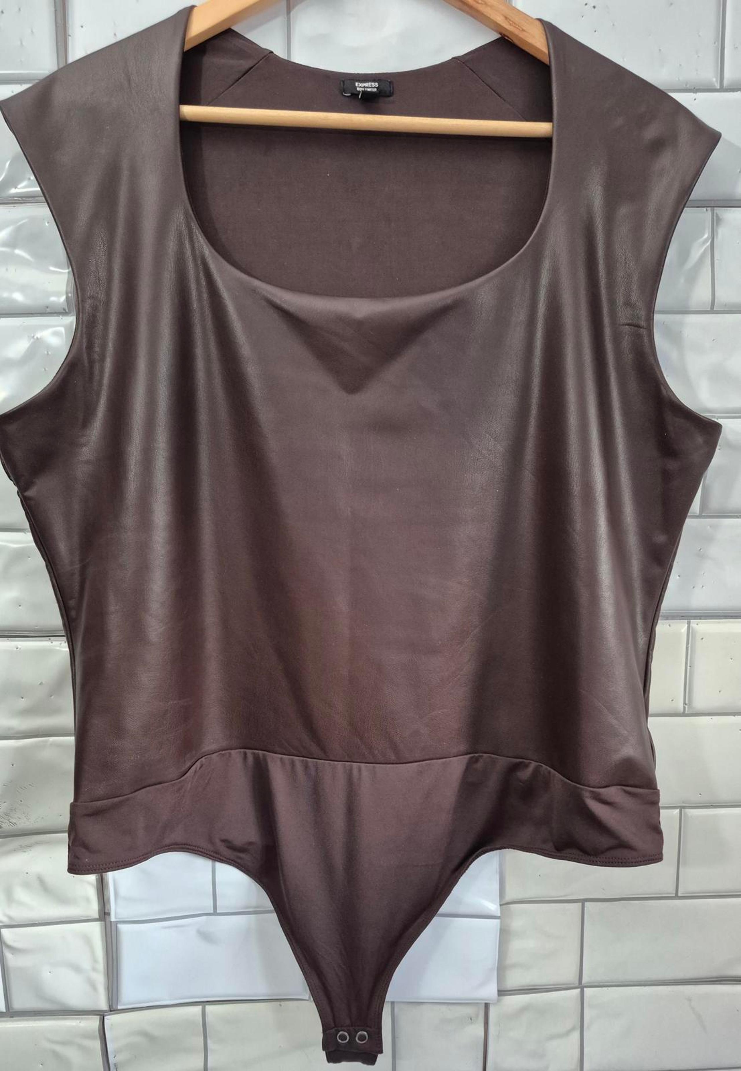Express Ladies Faux Leather Sleeveless Bodysuit Blouse Square Neckline