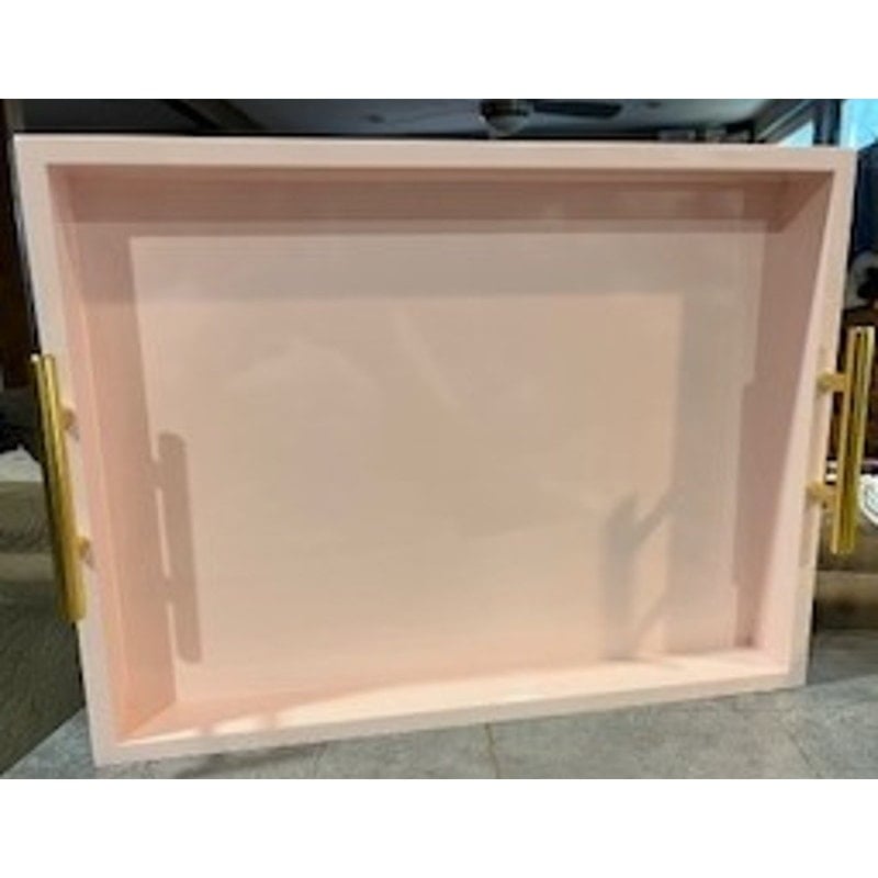 Pink Serving Tray-Shiny Finish with Gold Handles-PERFECT CONDITION