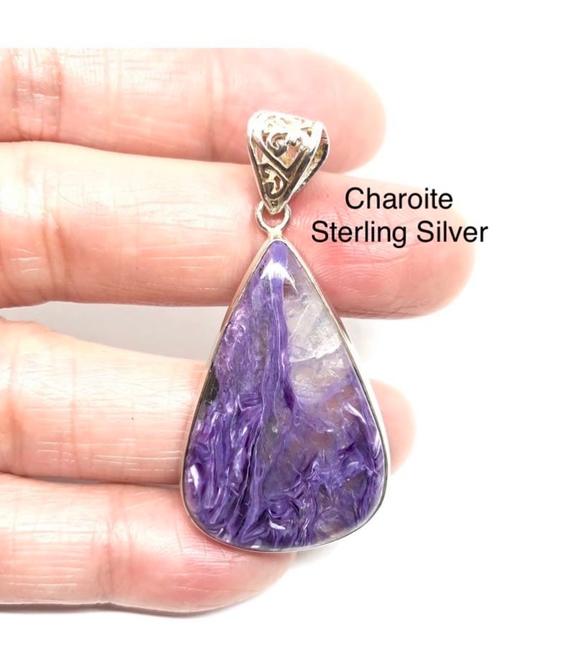 Charoite Genuine Stone Sterling Silver Pendant -Last One