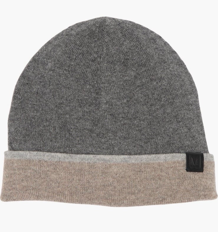Bruno Magli Cashmere Colorblock Jersey Knit Beanie in grey and cream msrp 75