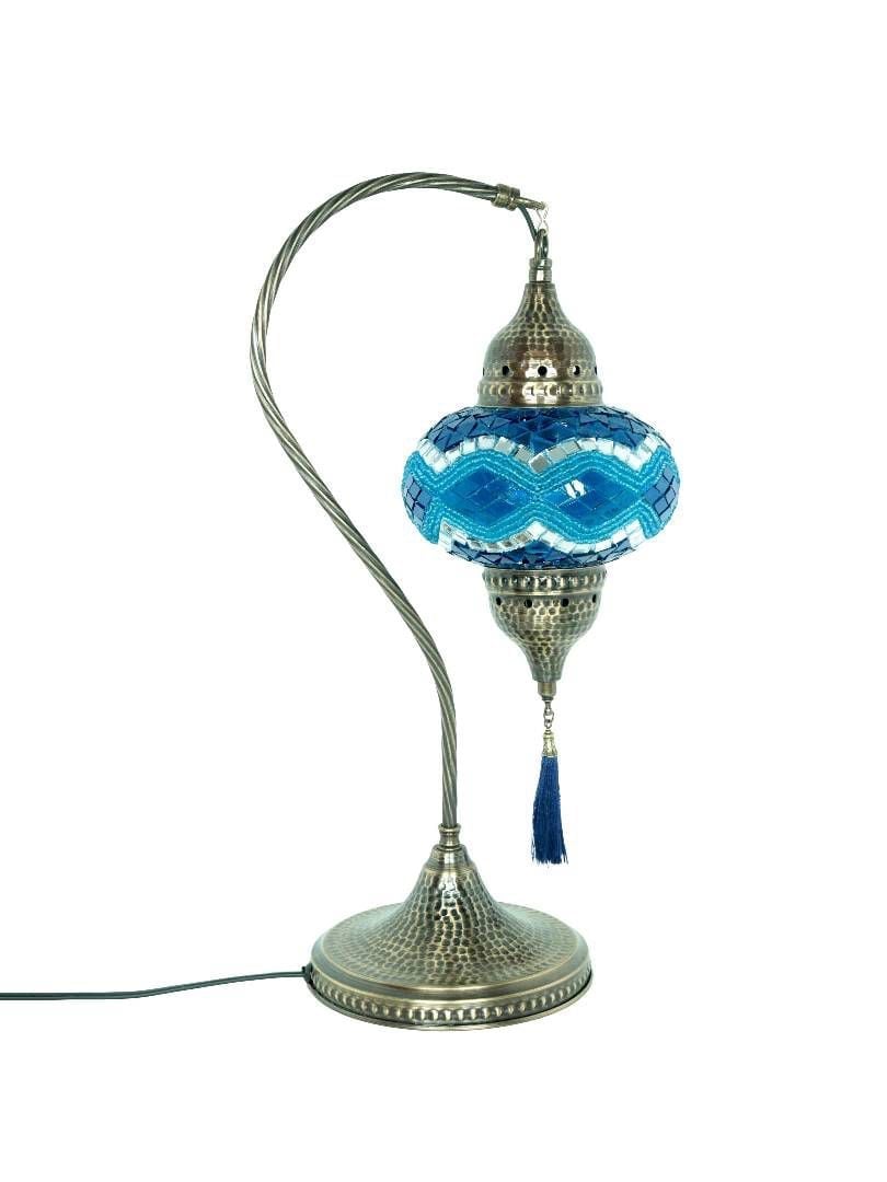 Turkish Morrocan Tiffany Mosaic Style Table Blue Mosaic Lamp with hammerd Bronze
