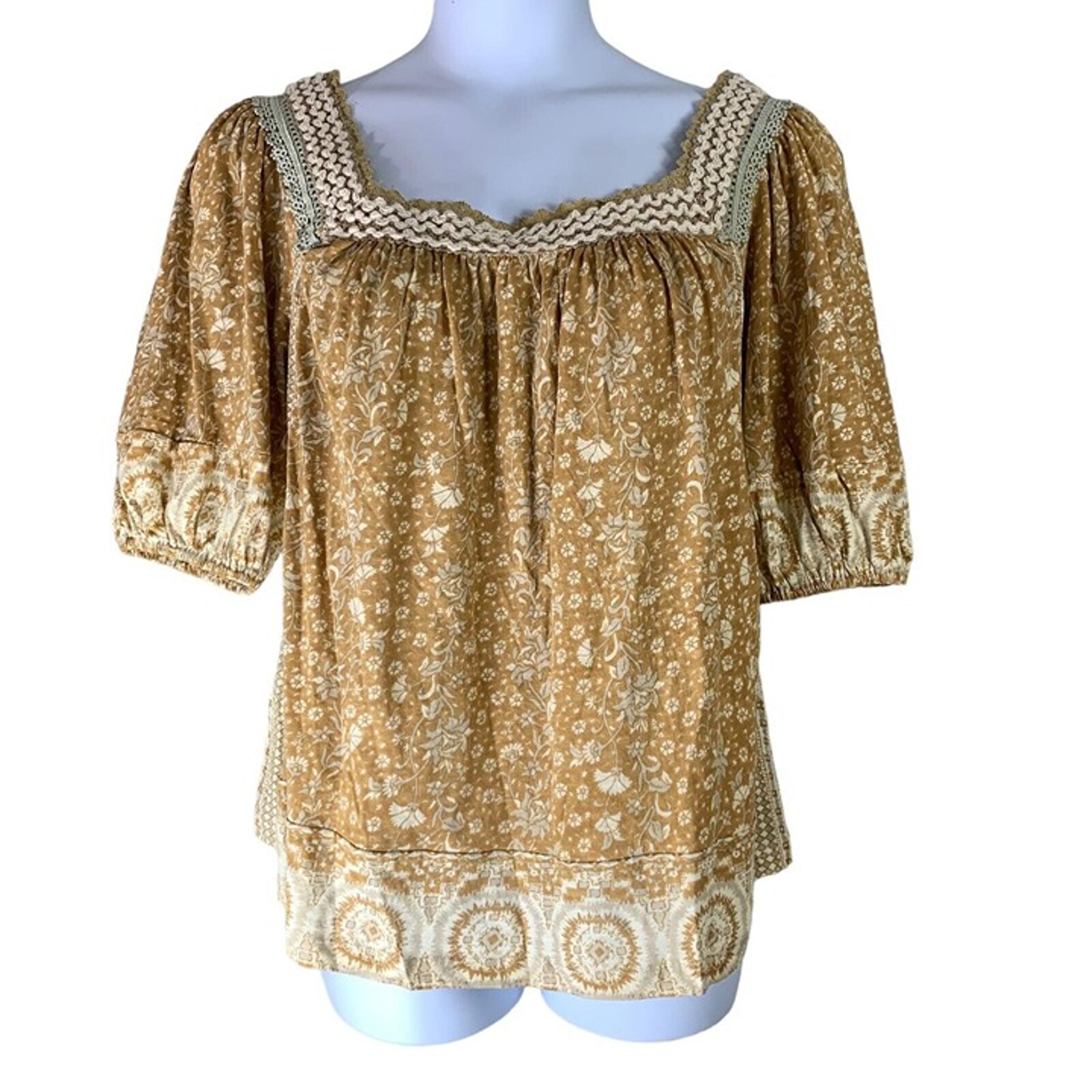 Rachel Zoe Size Medium Blouse 1/2 Length Balloon Sleeve Floral White Orange Top