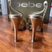 Bebe Zahara, gold, open toe sling back platform stilettos, size 8, gently used,