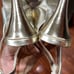 Bebe Zahara, gold, open toe sling back platform stilettos, size 8, gently used,