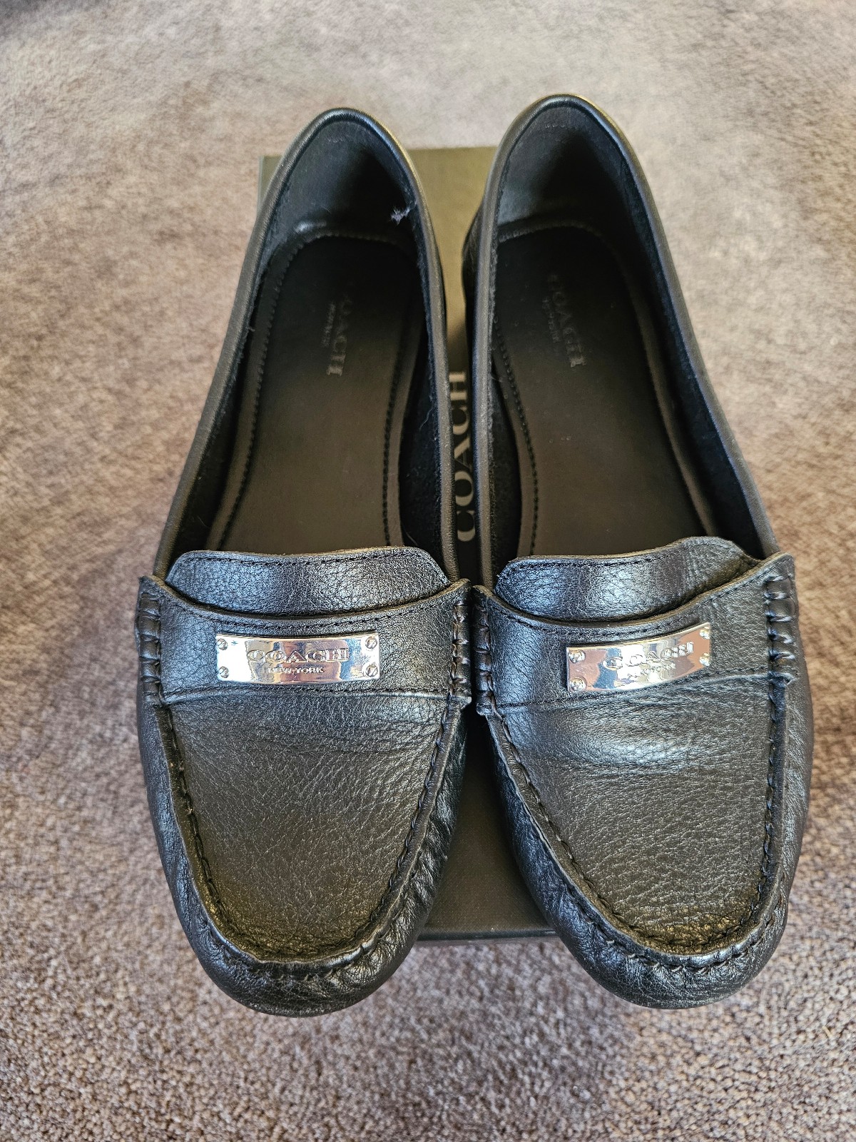 Coach Women's Frederica Pebble Black Leather Loafers