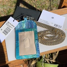 Brahmin Blue Topaz Stevie Leather Lanyard Card Holder