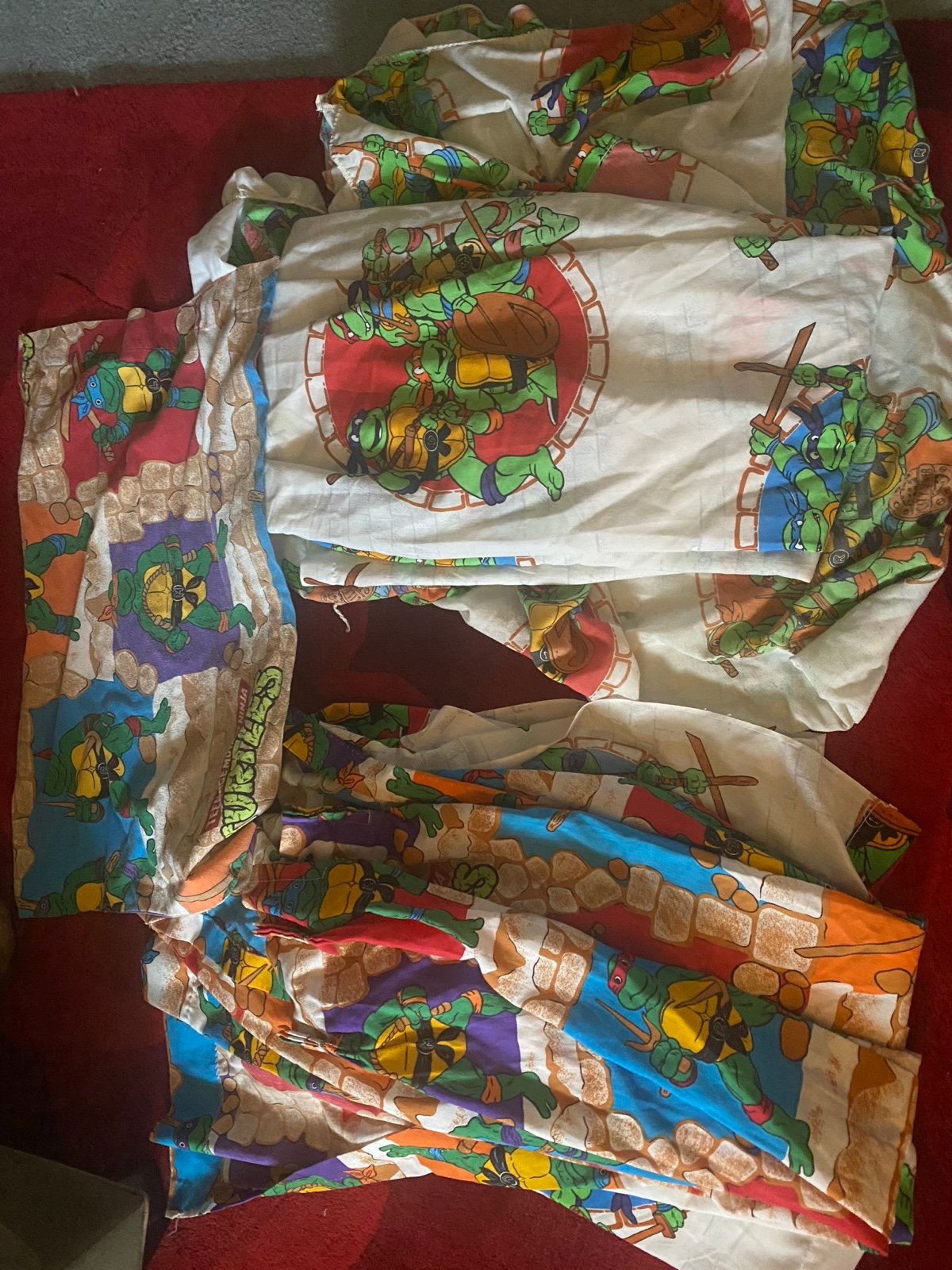 Vintage ninja turtles TMNT bedding curtains bundle full fitted flat sheets