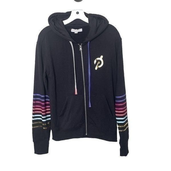 Peloton Spiritual Gangster Size S Zip Up Hoodie Sweatshirt Black Rainbow Ombre