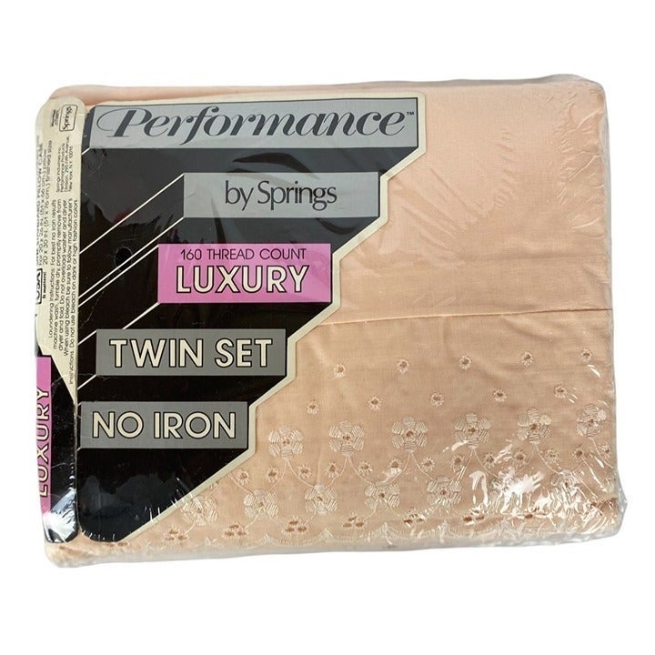 Twin Percale Sheet Set Peach Pink Eyelet 160 Thread Count Performance by Springs