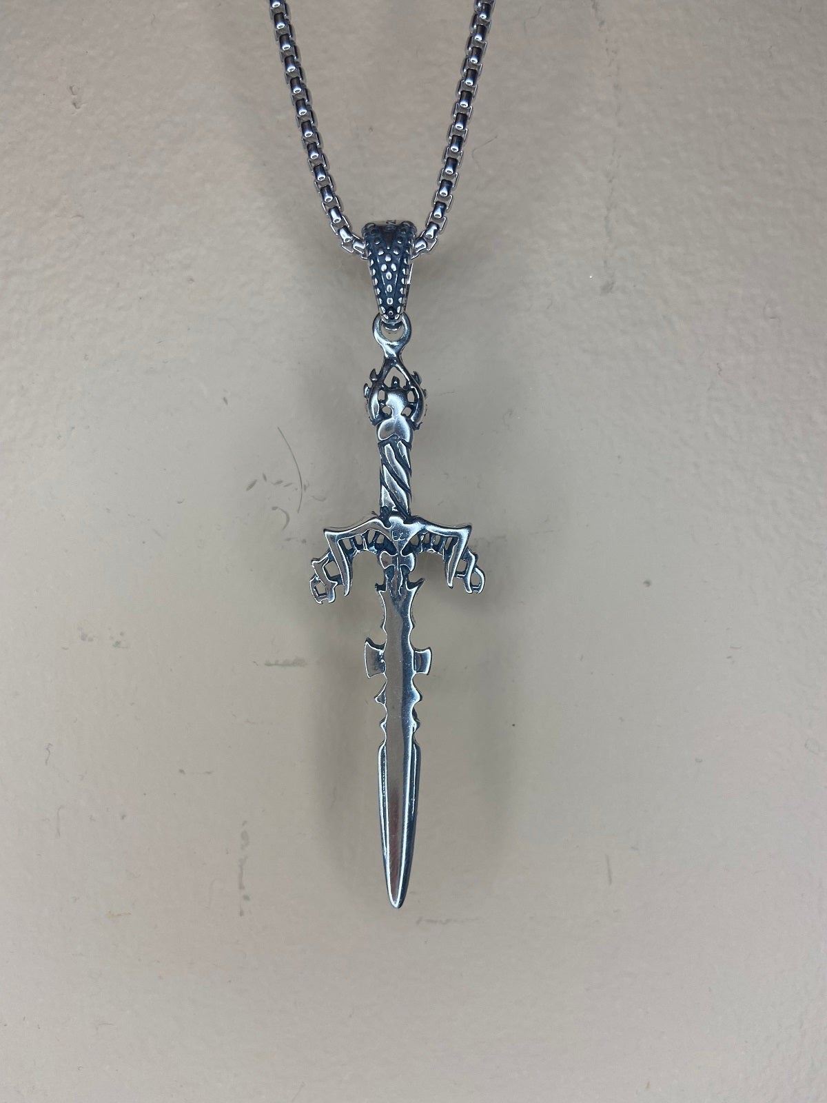 Sword Biker 925 Silver Box Chain Vintage