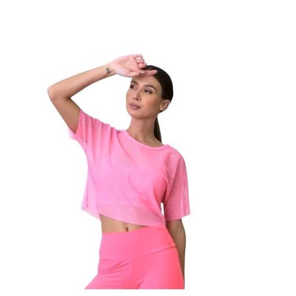 Cajubrasil Women's Size M Hot Pink Mesh Workout Crop Tee Shirt New