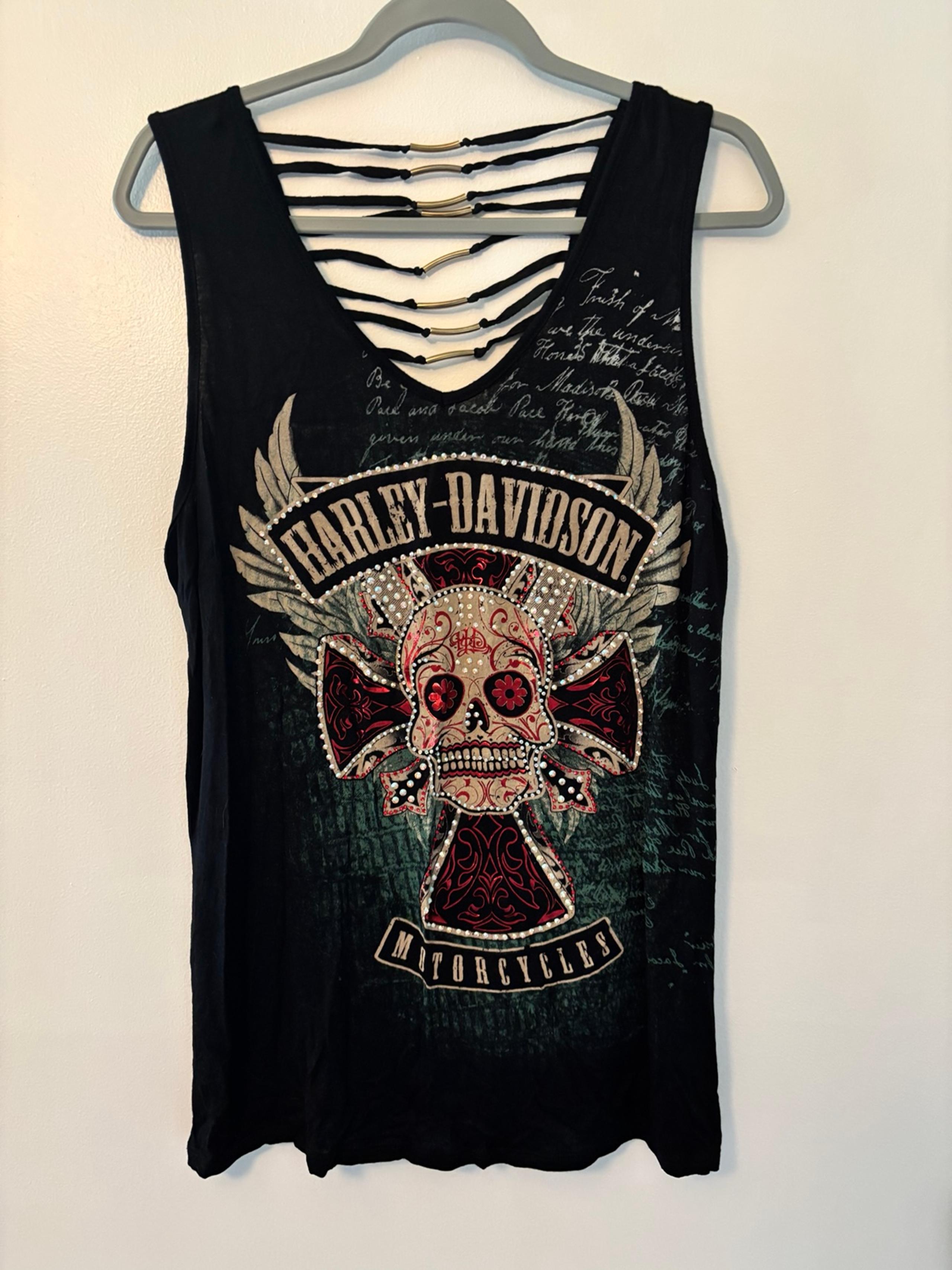 Harley Davidson Womens Embelished Skull Cross Biker Tank Size 2XL