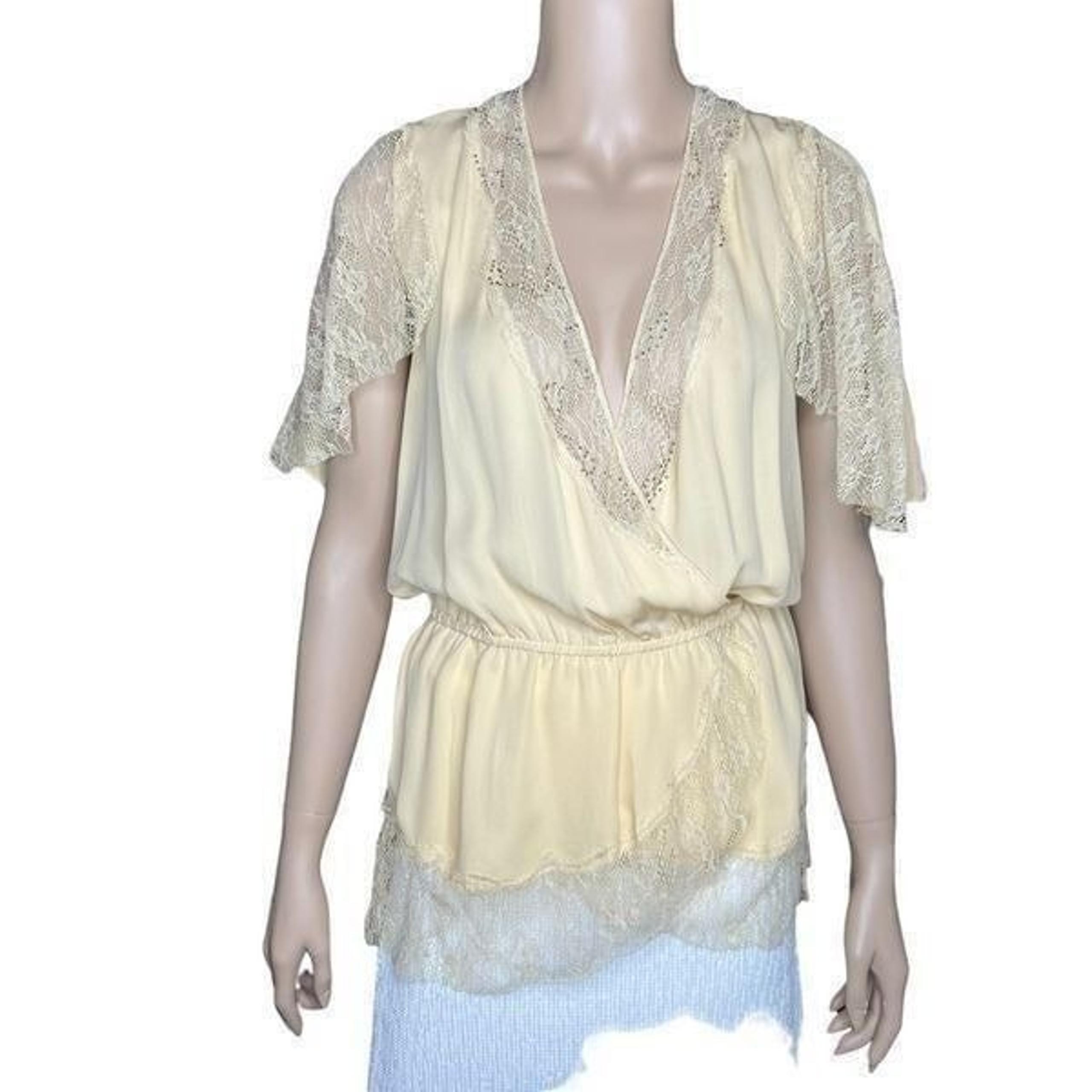 Foley + Corinna silk blouse top wrap lace beads