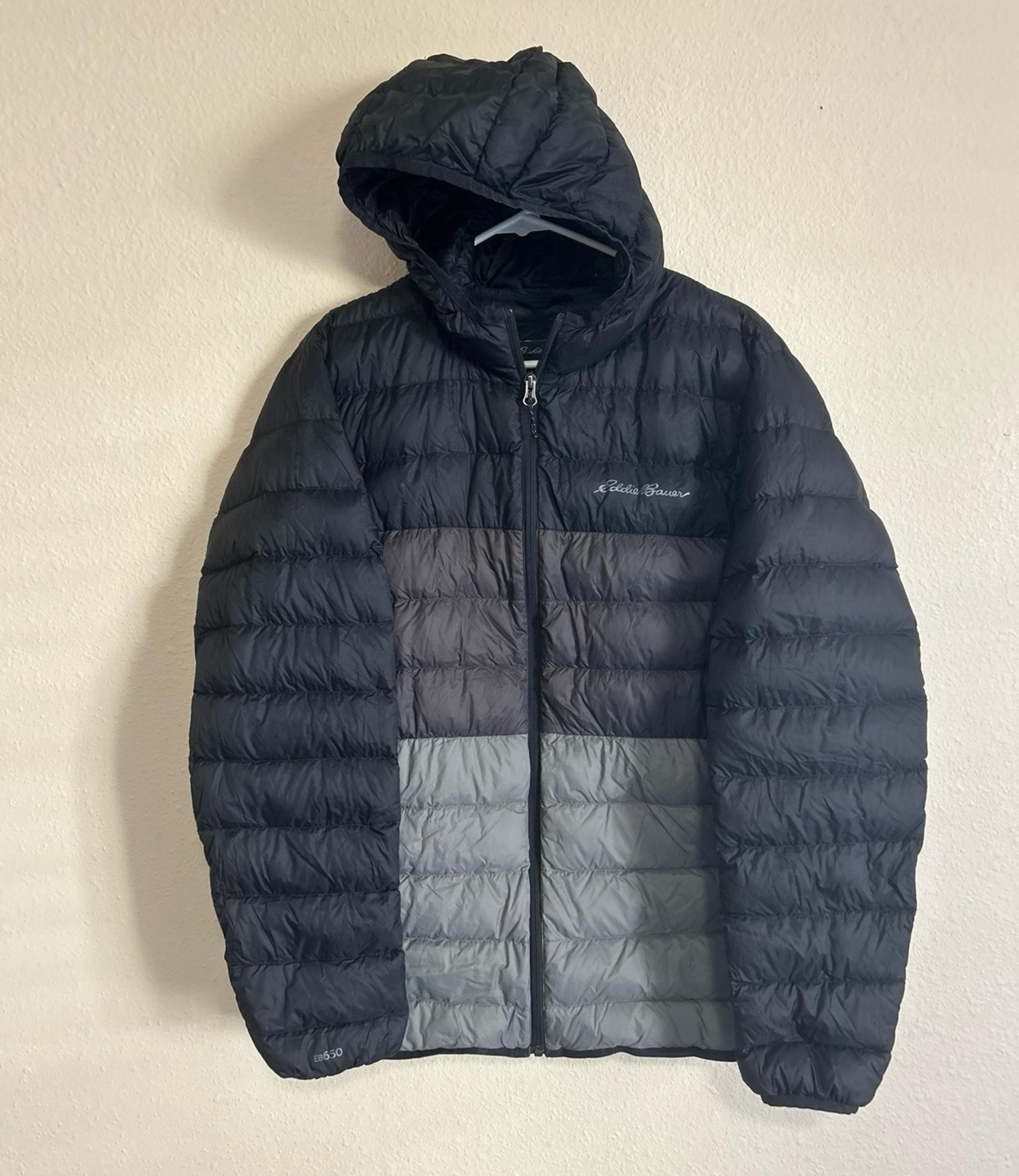 Eddie Bauer EB650 Black Goose Down Puffy Full Zip Jacket Men’s Large