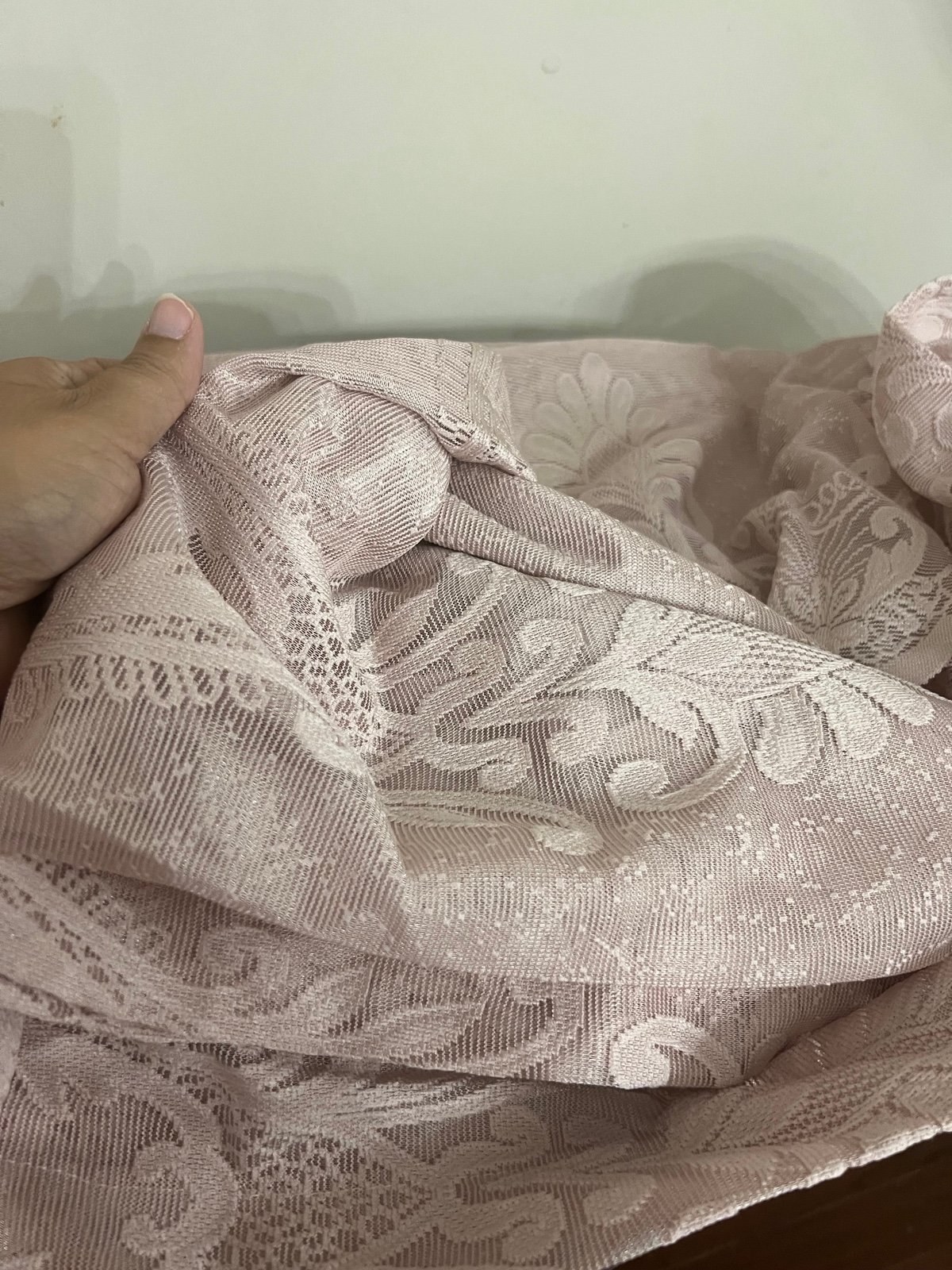 Lace dusted rose curtains