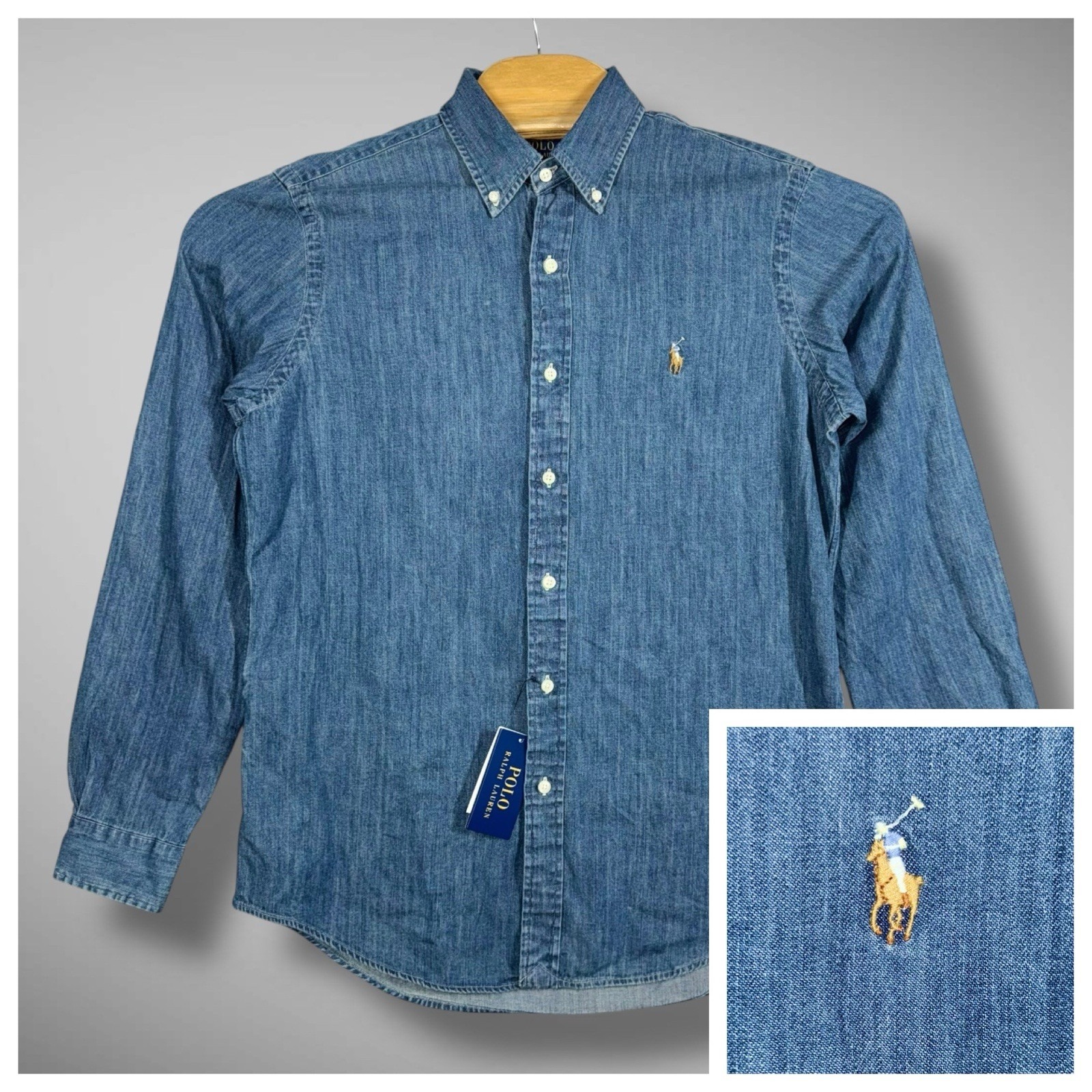 Polo Ralph Lauren Denim Shirt Mens Medium Blue Flesh Pony Classic Fit NWT NEW
