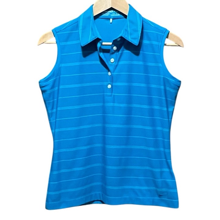 Nike Dri Fit Blue White Striped Golf Polo Tank Top Size Small