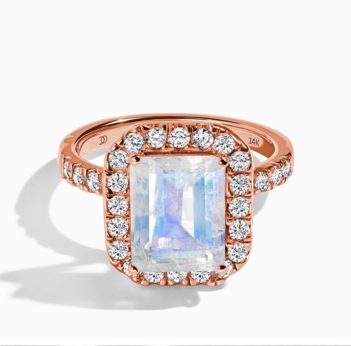 Gorgeous Solid Rose Gold Authentic Moonstone & Diamond Ring