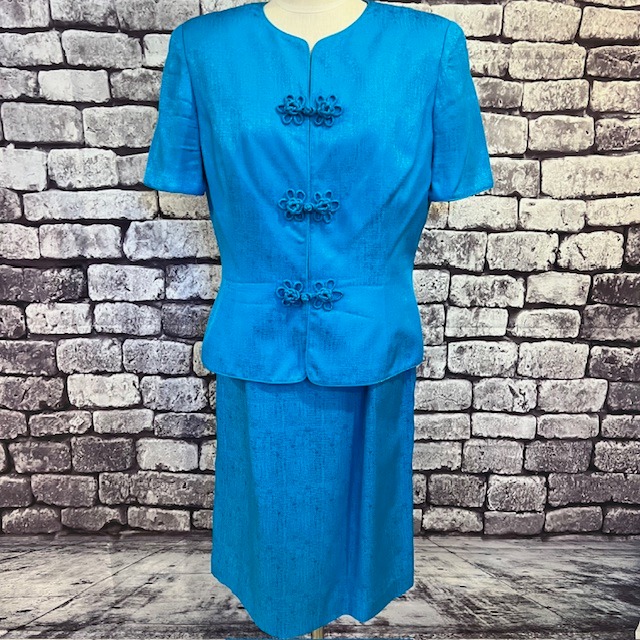 Safe Silk By Adrianna Papell Turquoise 2 Piece Suit Size 14