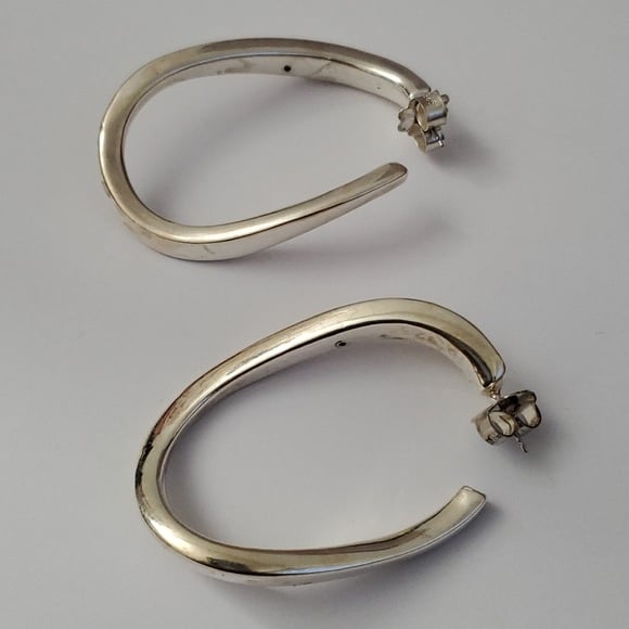Sterling Silver 925 Extra Large Twisted Half Hopp Earrings