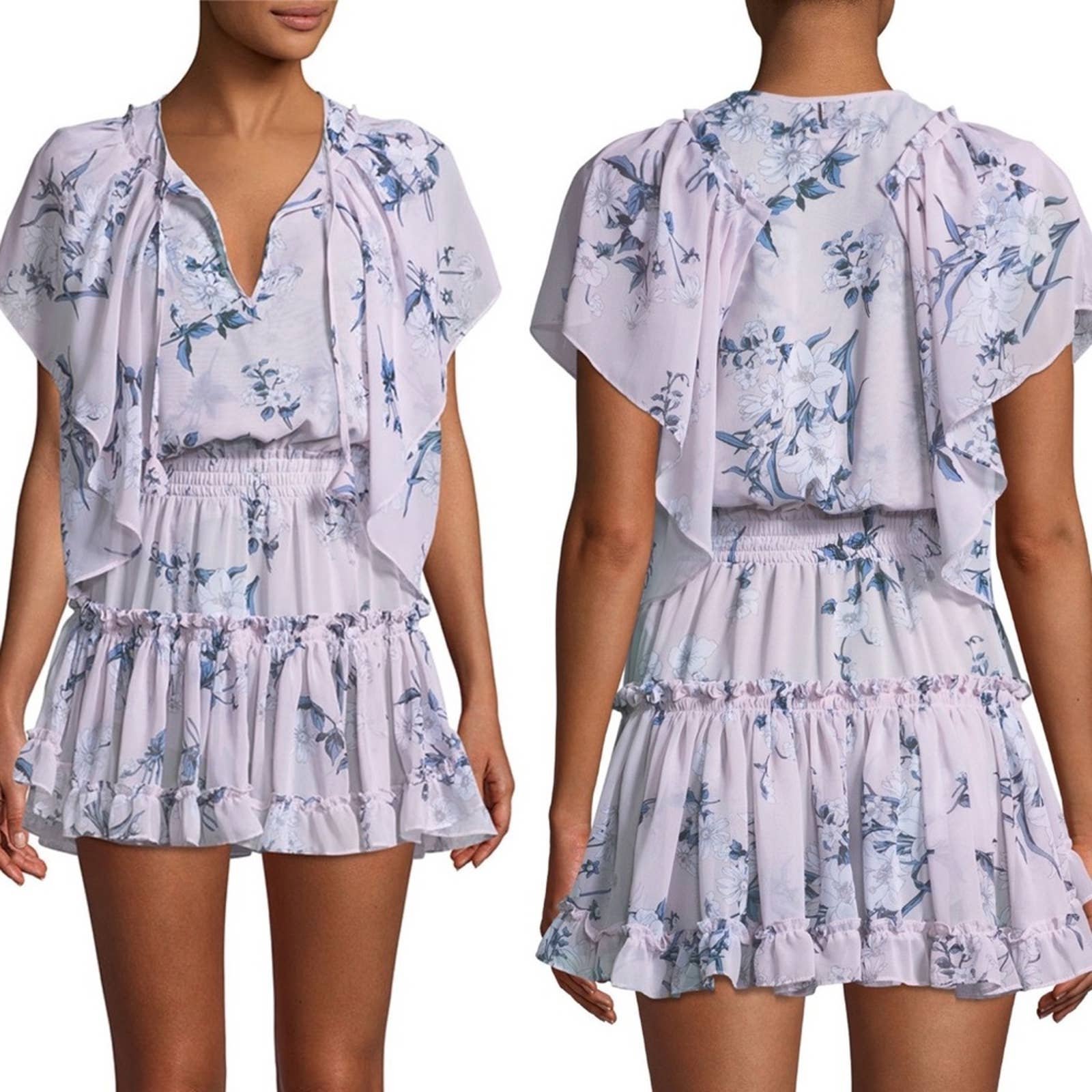 Misa Los Angeles dust pink floral ruffle lullu mini dress size XS