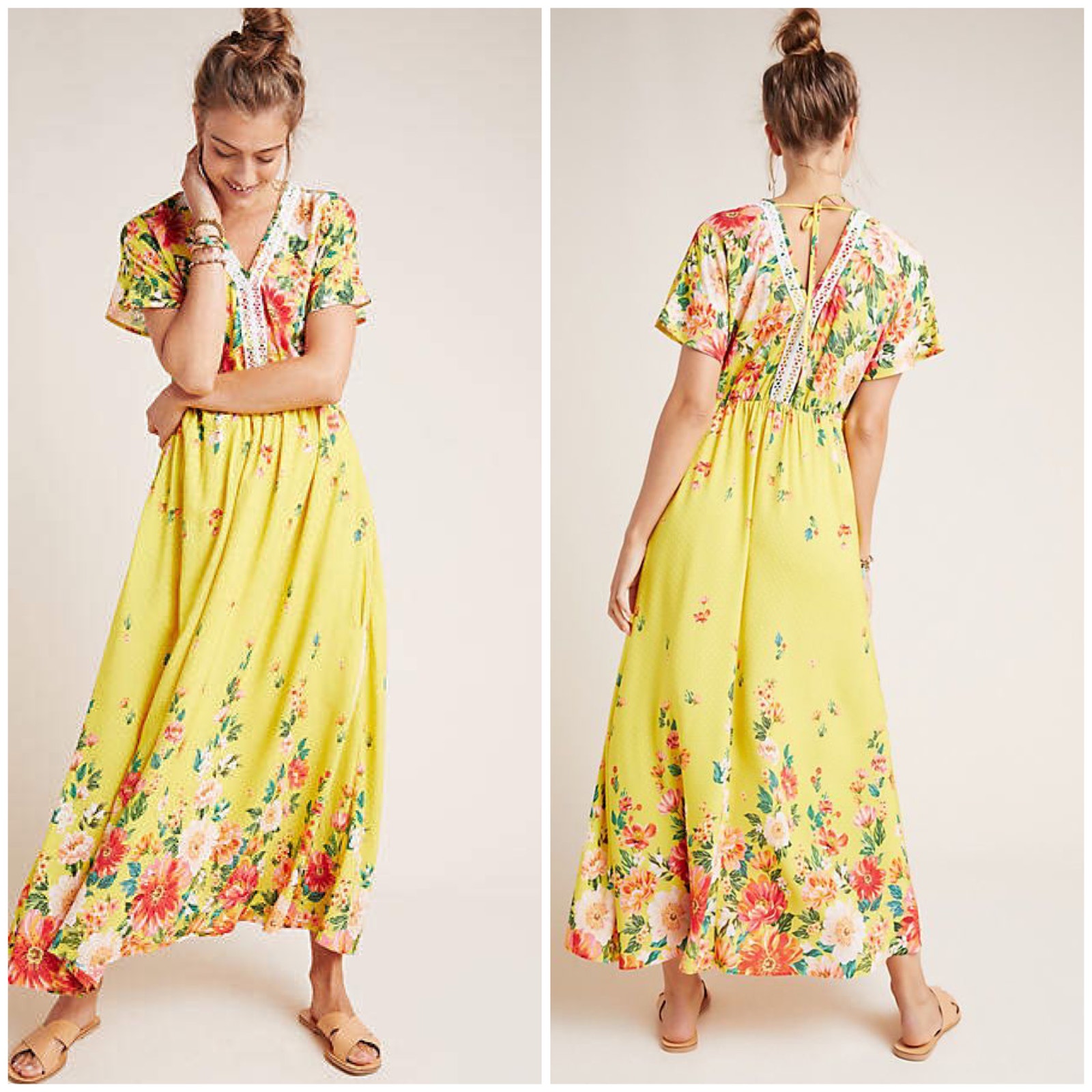 Farm Rio x Anthropologie Samara Floral Maxi Dress Yellow