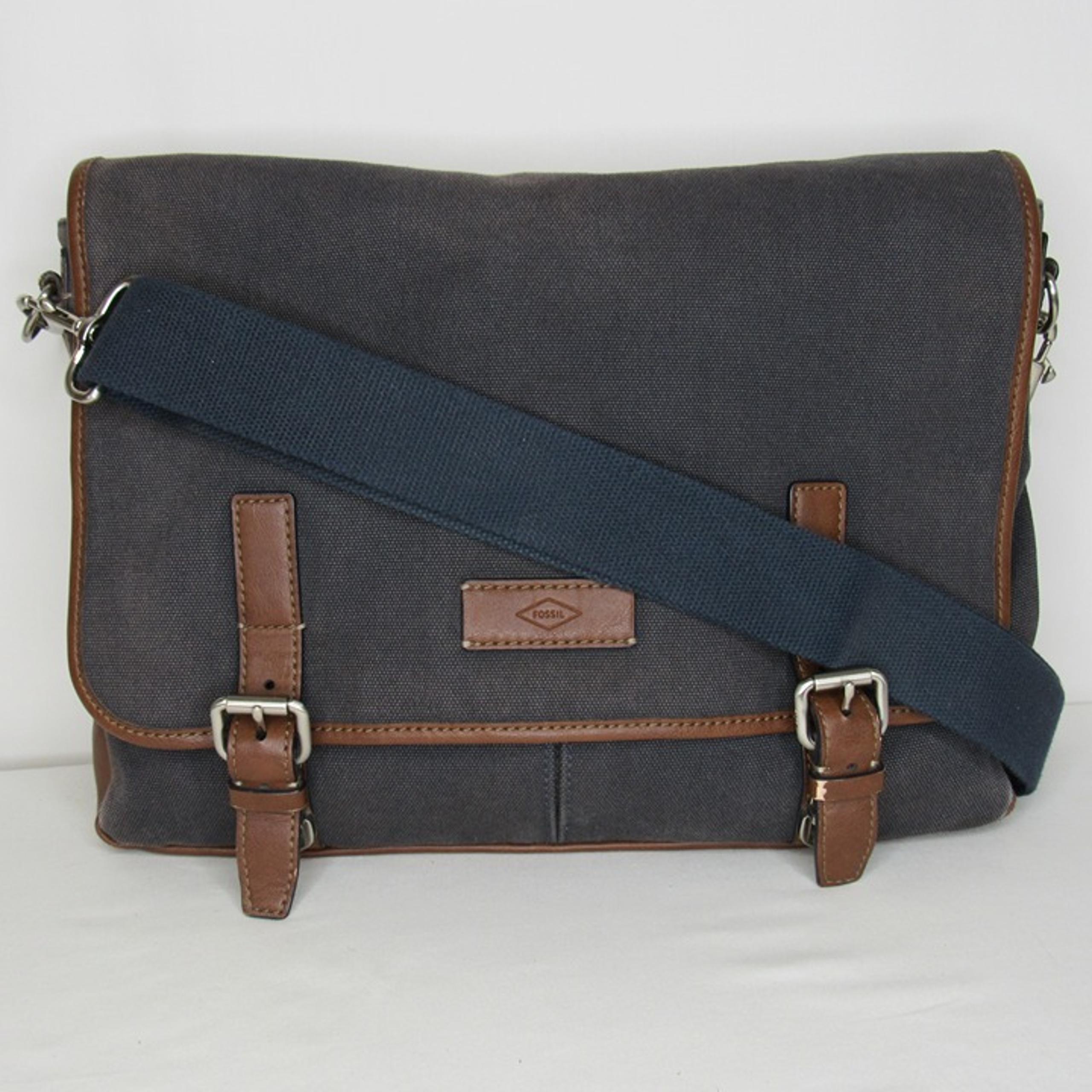 Fossil GRAHAM Canvas Laptop Messenger Bag Blue Gray