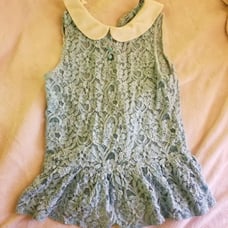 Blue Teal Lace Shirt with White Peter Pan Collar