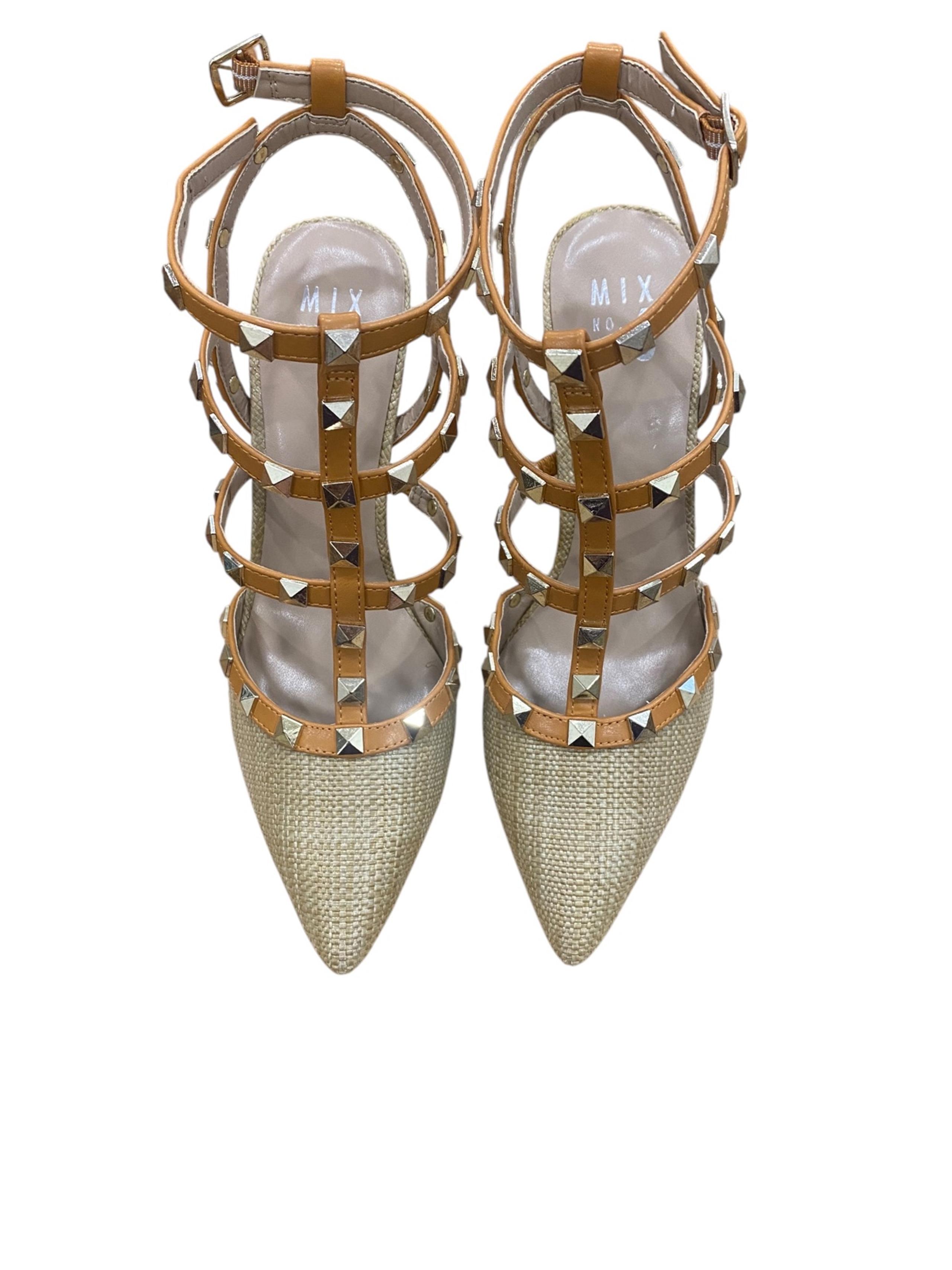 Mix No 6 Liraven Tan Beige Strappy Pumps Heels Closed Toe Sandals Size 9