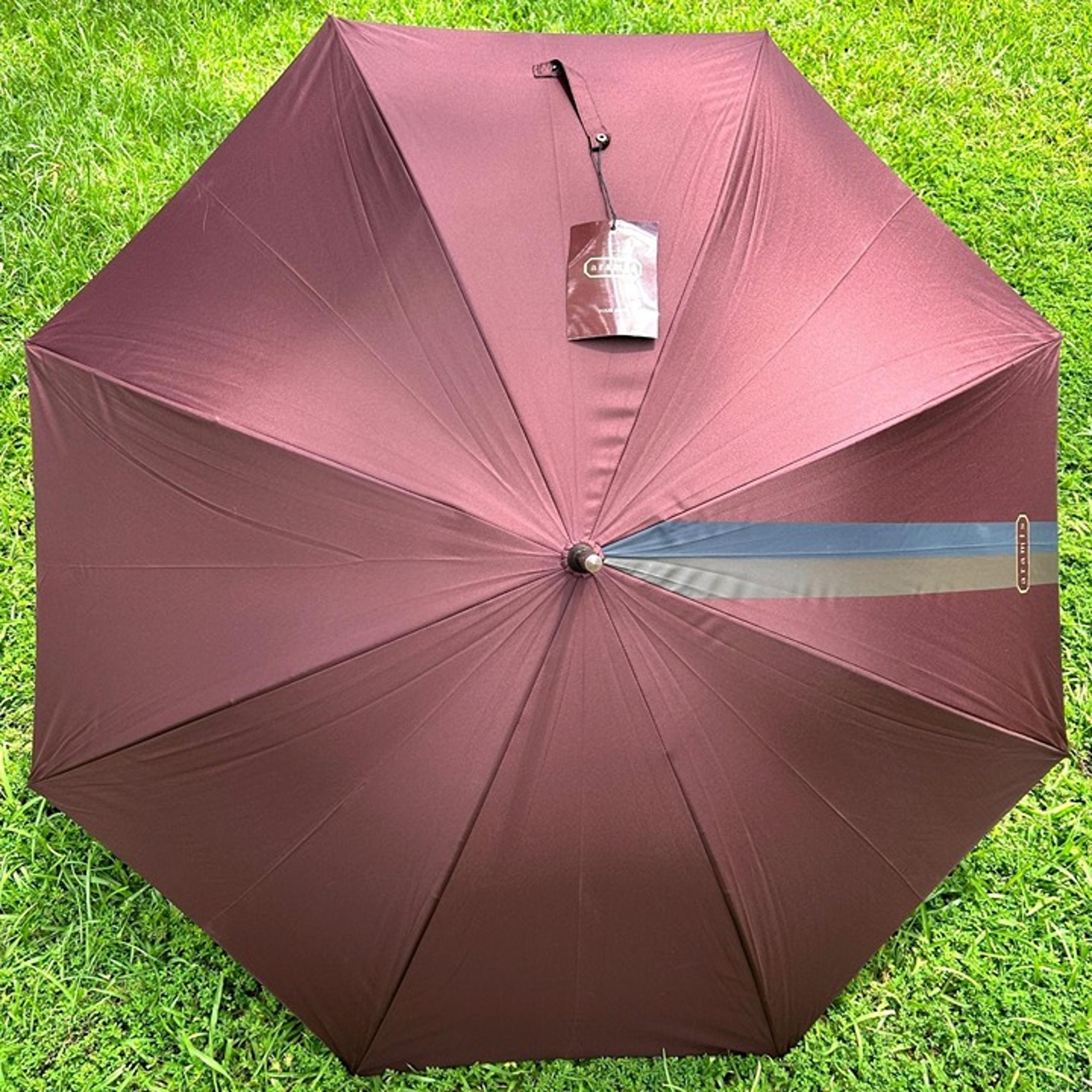Vintage NWT Aramis Full Size Umbrella Brown w/ Leather Handle & Brass Trim Rare