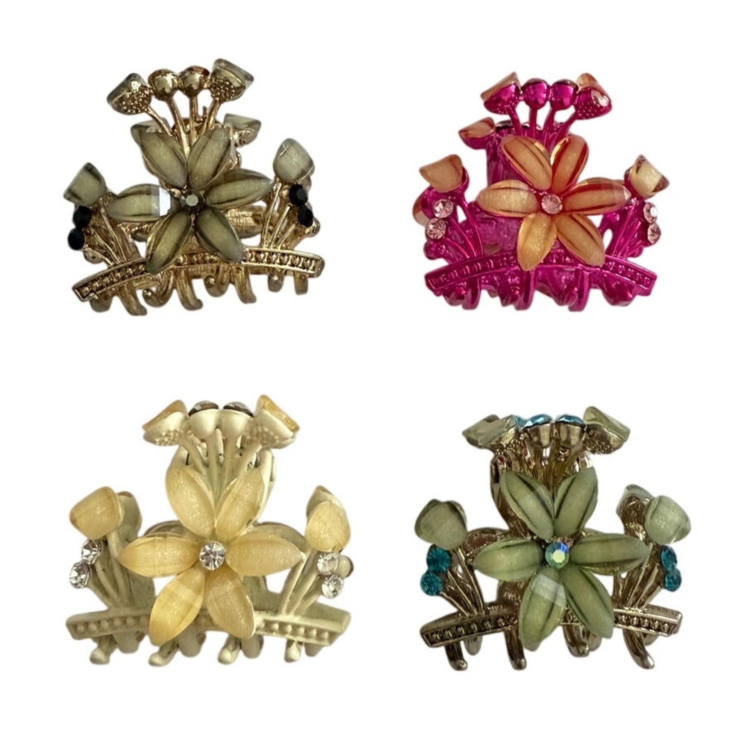 NWT 4 Hair Accessory Swarovski Crystal 1.5" Mini Flower Claw Clips